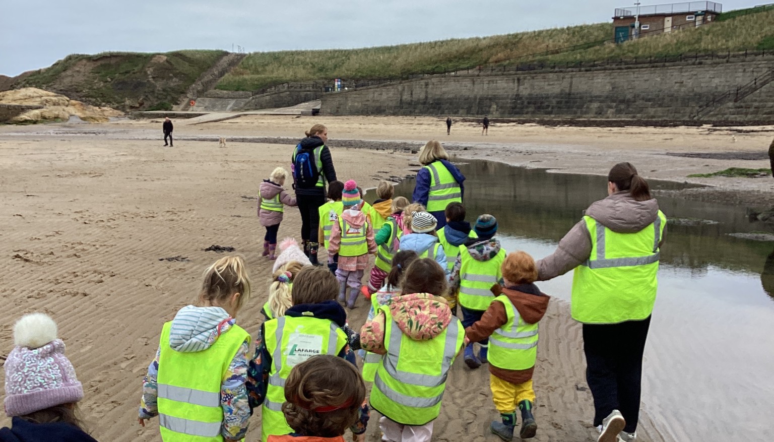 Children walking along the beach