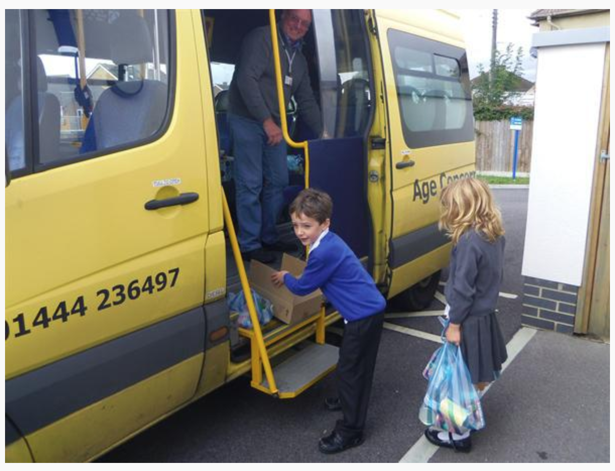 Delivering our Harvest Festival food