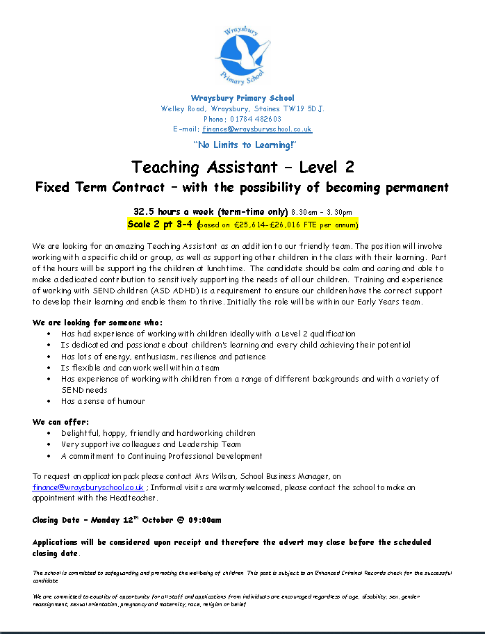 Teaching Assistant Level 2 Vacancy