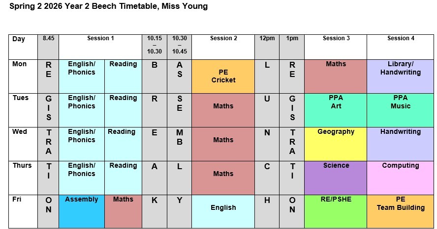 Year 2 Timetable