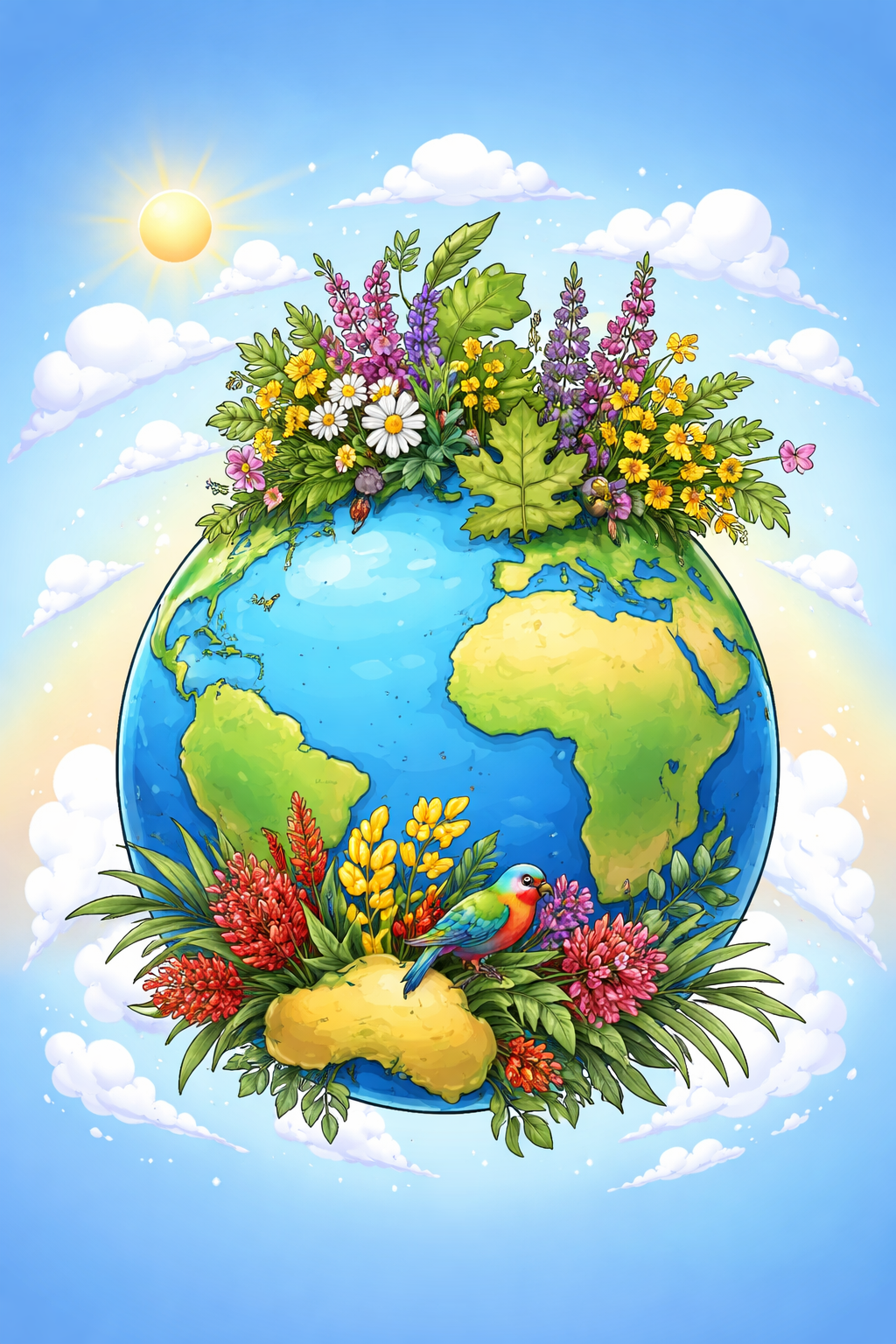 Image of flowers groing out of the world 