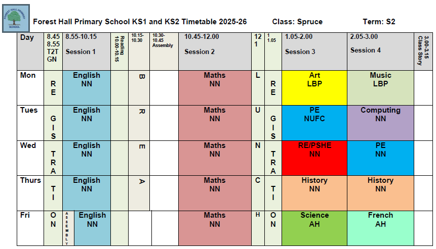 Summer 1 Timetable