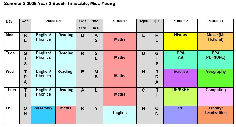 Summer 2 Timetable