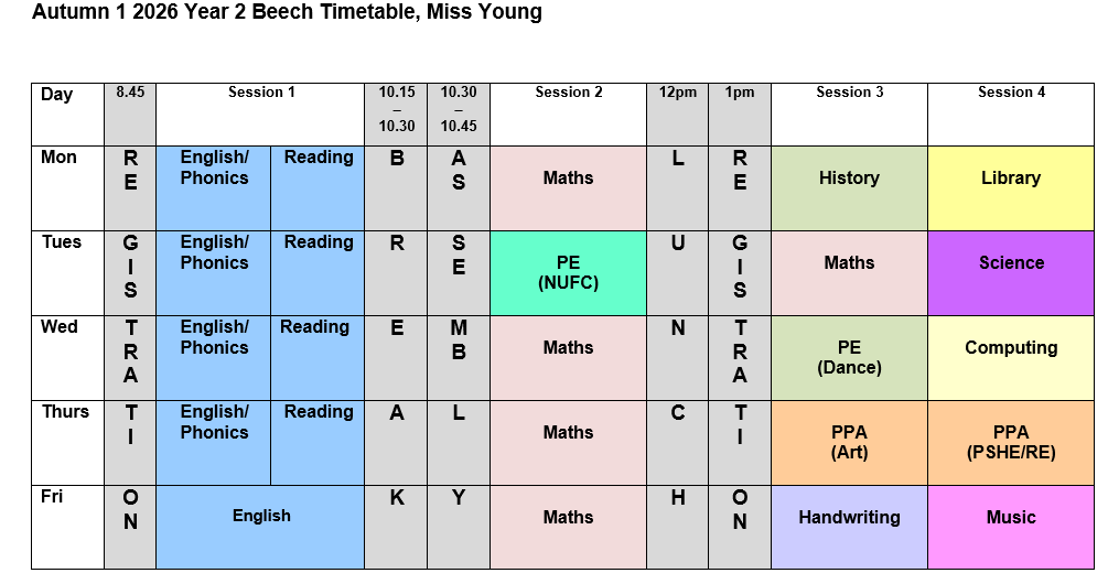 Autumn 1 Timetable