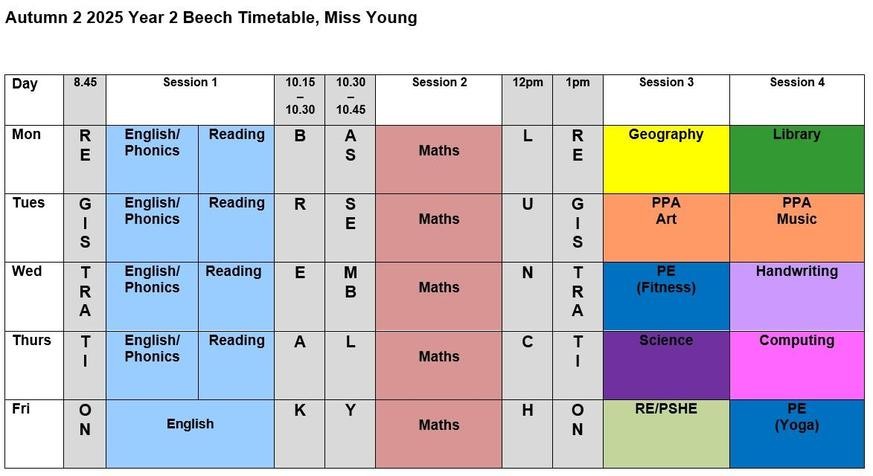 Y2 Timetable