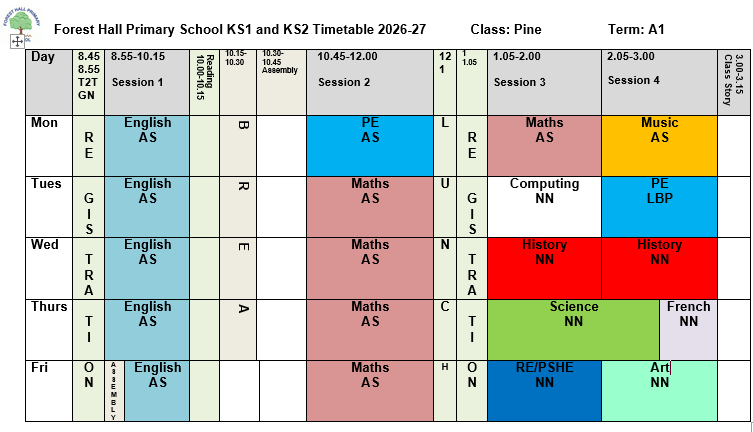 Timetable for Autumn 1