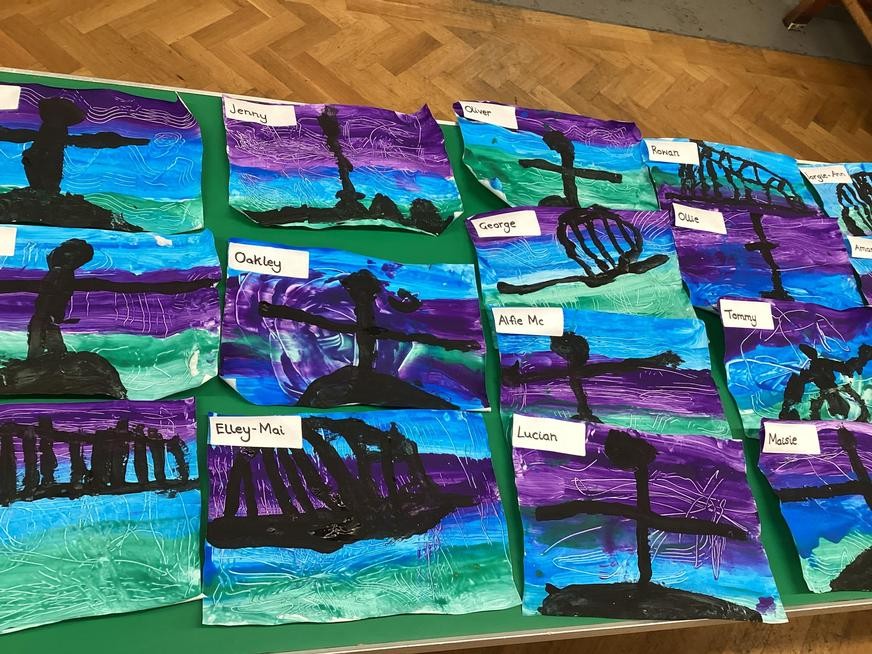 Geordie Starry Night bright paintings in blues and purple