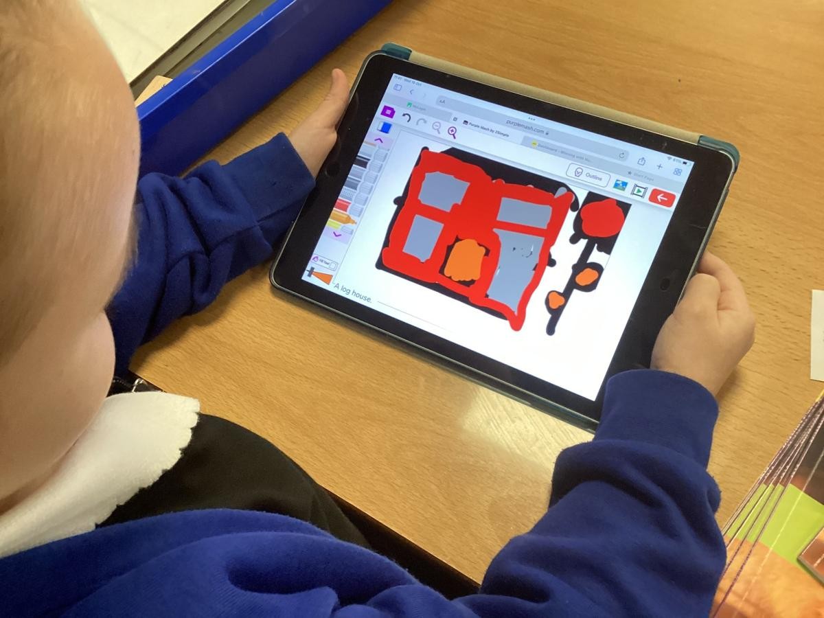 After using ‘Magic Badge’ to log onto Purple Mash, we drew a picture then added text. 