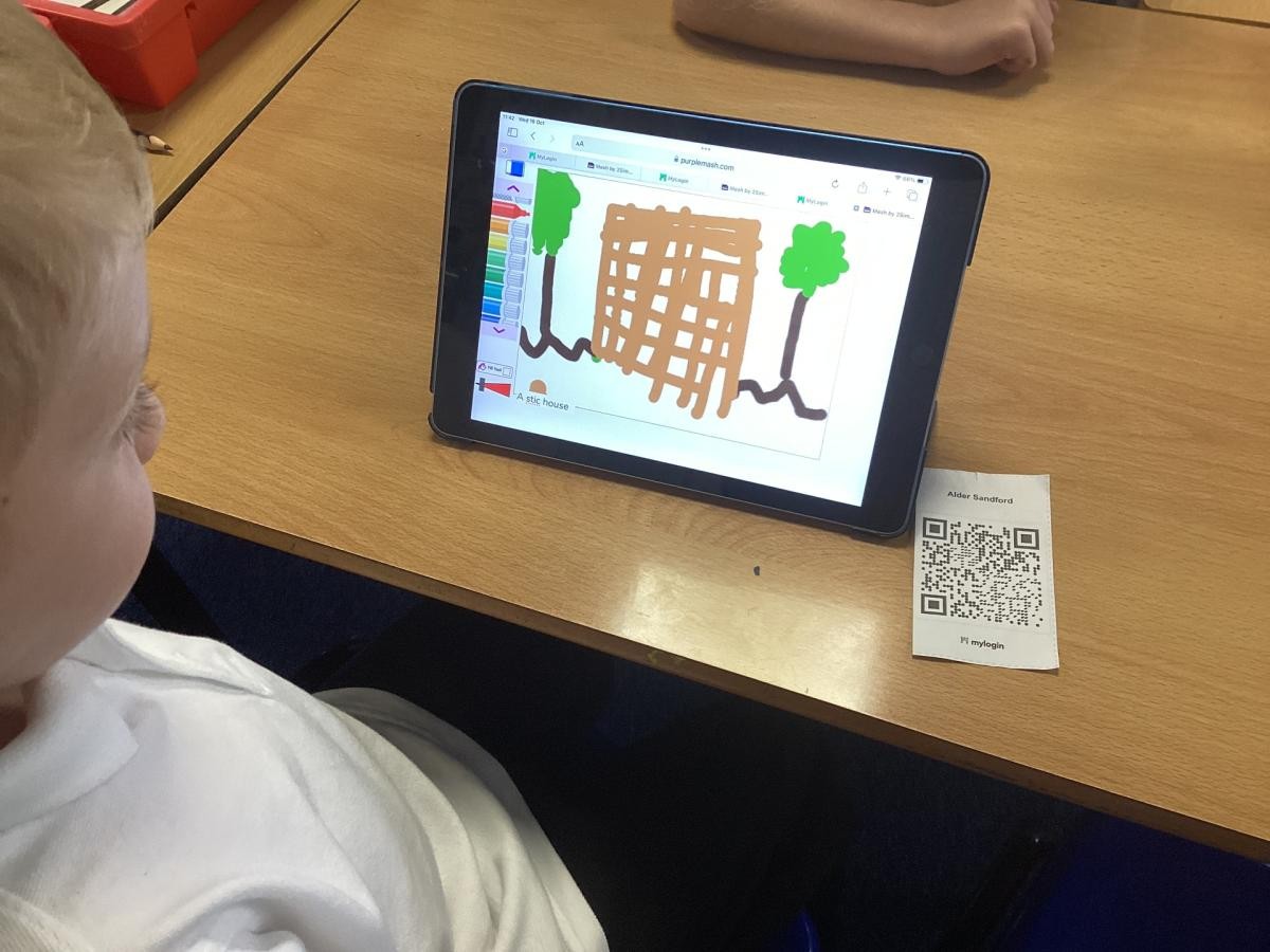 After using ‘Magic Badge’ to log onto Purple Mash, we drew a picture then added text. 