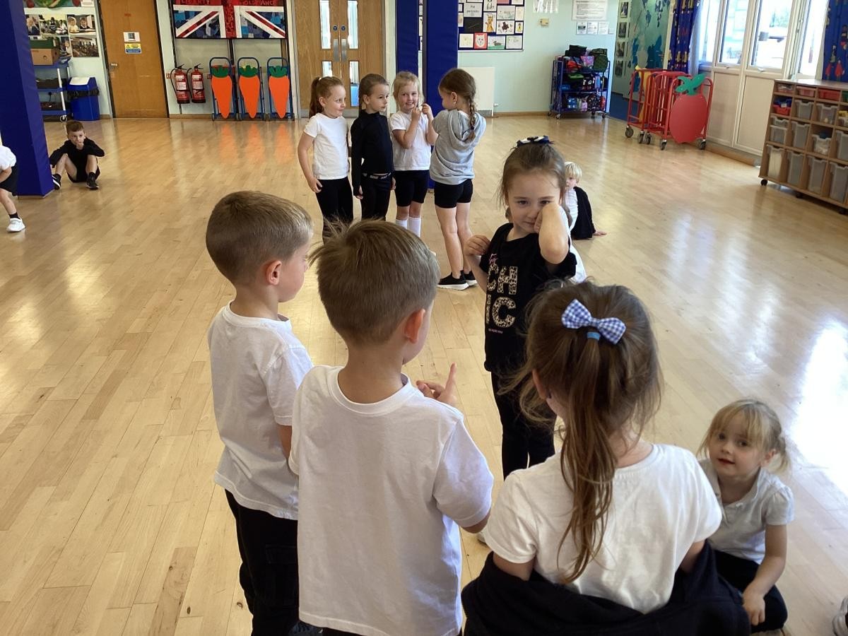 After listening to the story ‘The Three Little Pigs’, we used freeze-frames to represent the main events that happened in the story.