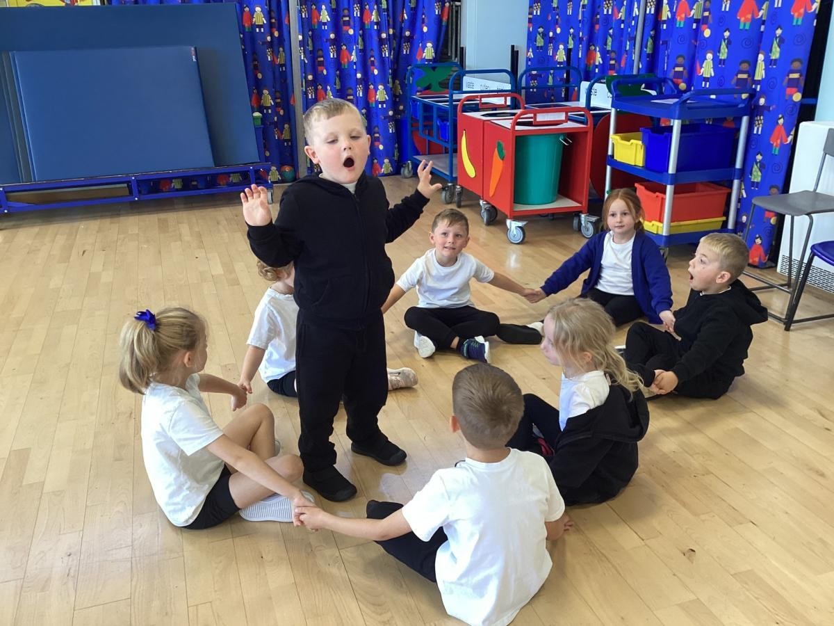 After listening to the story ‘The Three Little Pigs’, we used freeze-frames to represent the main events that happened in the story.