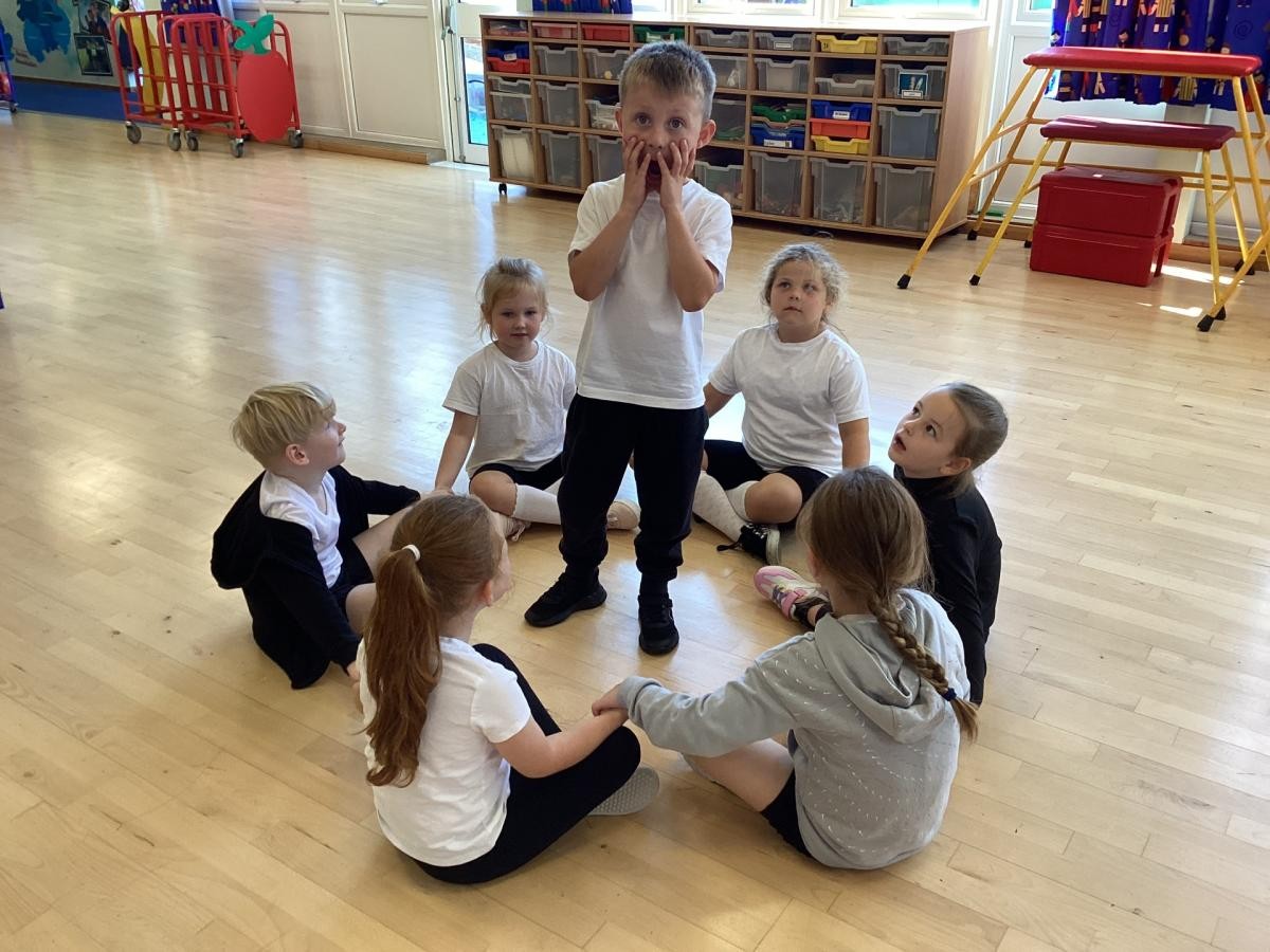 After listening to the story ‘The Three Little Pigs’, we used freeze-frames to represent the main events that happened in the story.