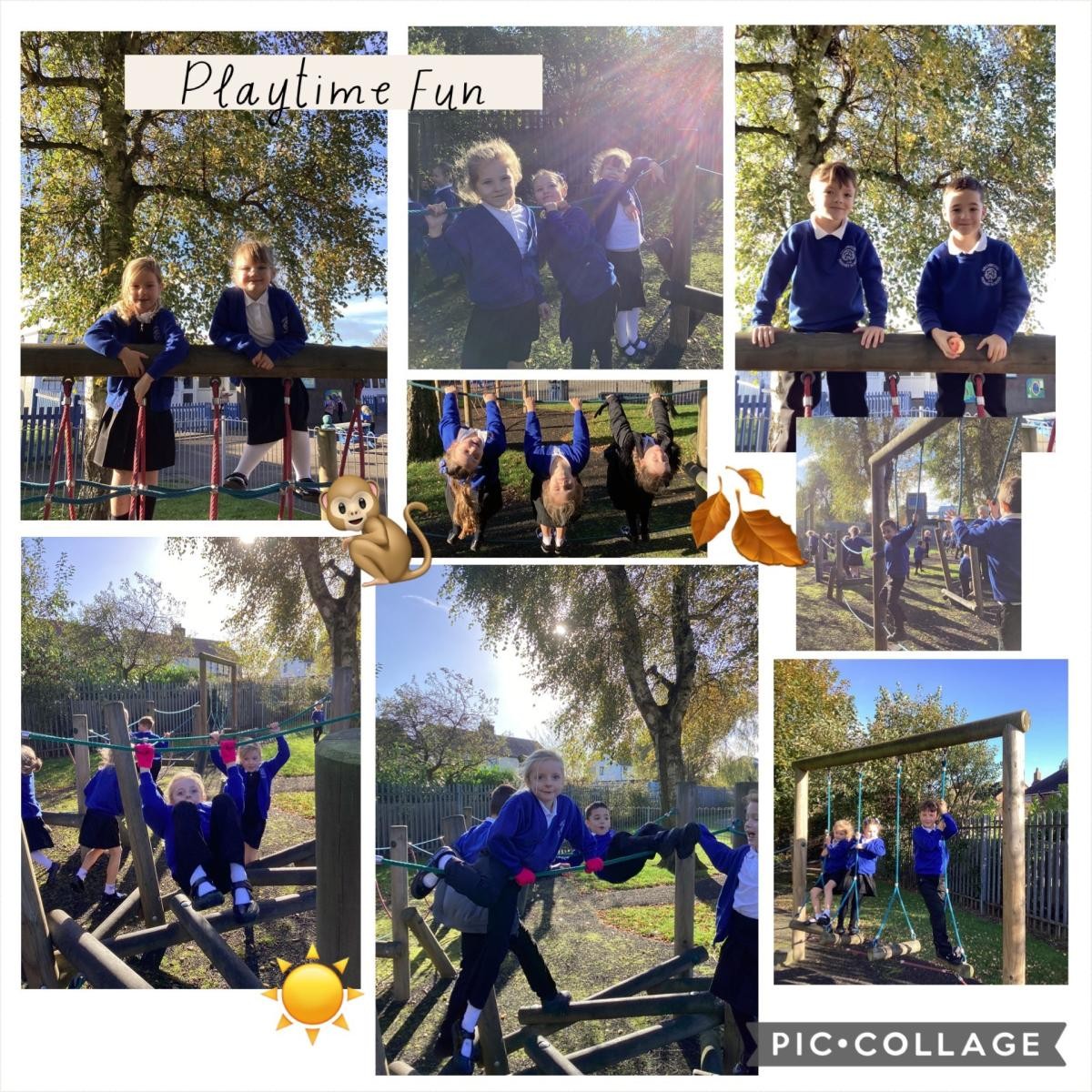 Year 2 have been enjoying ‘hanging out’ in. the autumn sunshine on our trim trail during break time