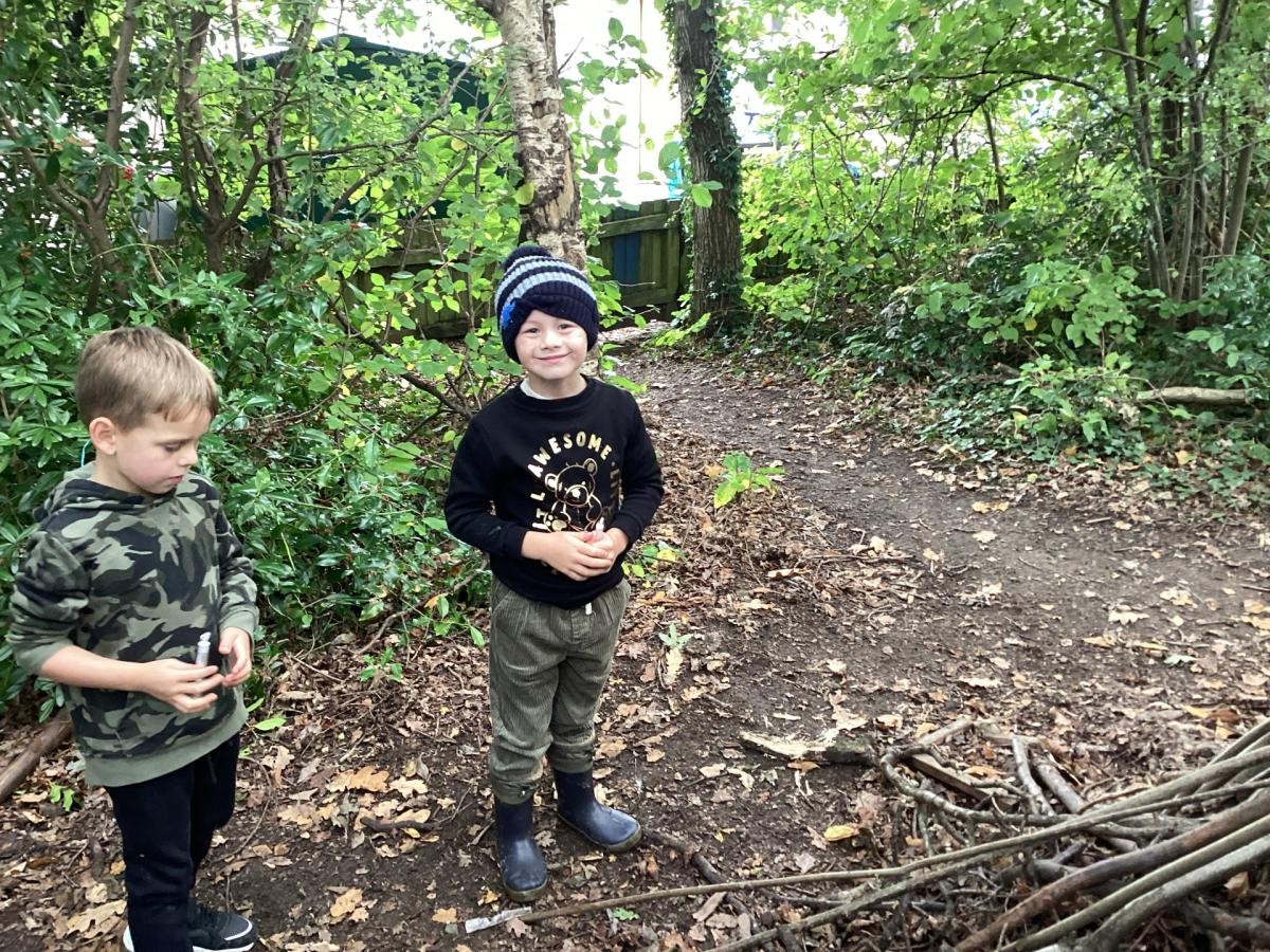 More Forest School fun exploring the woodland, making seed potions and natural wands.