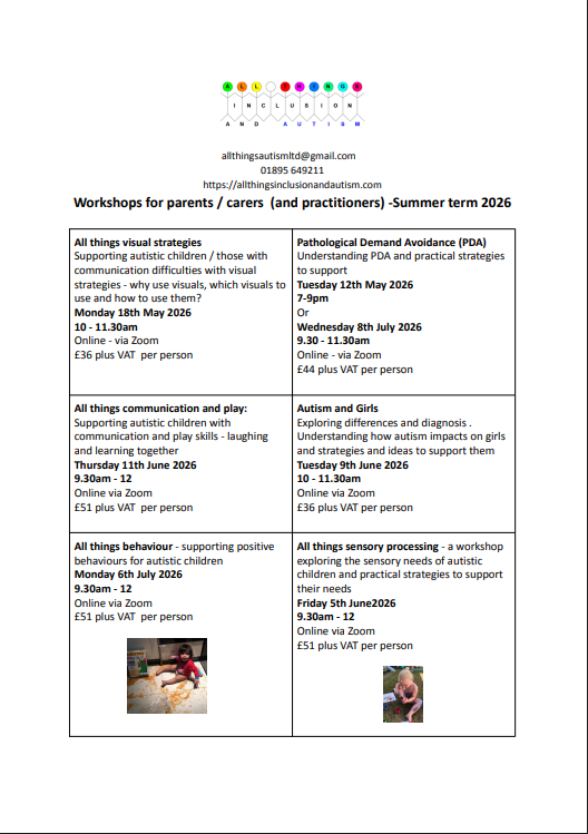 All Things Inclusion and Autism - Workshops for parents/carers