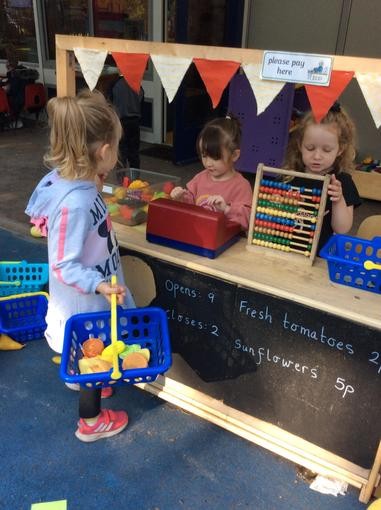 Pupils playing shopping
