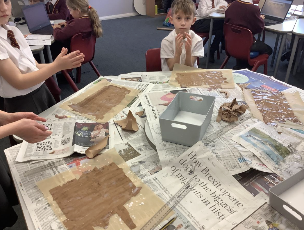 Pupils making papyrus style paper