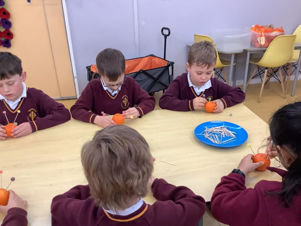 Class 1 Making our Christingles with Rev Rich 