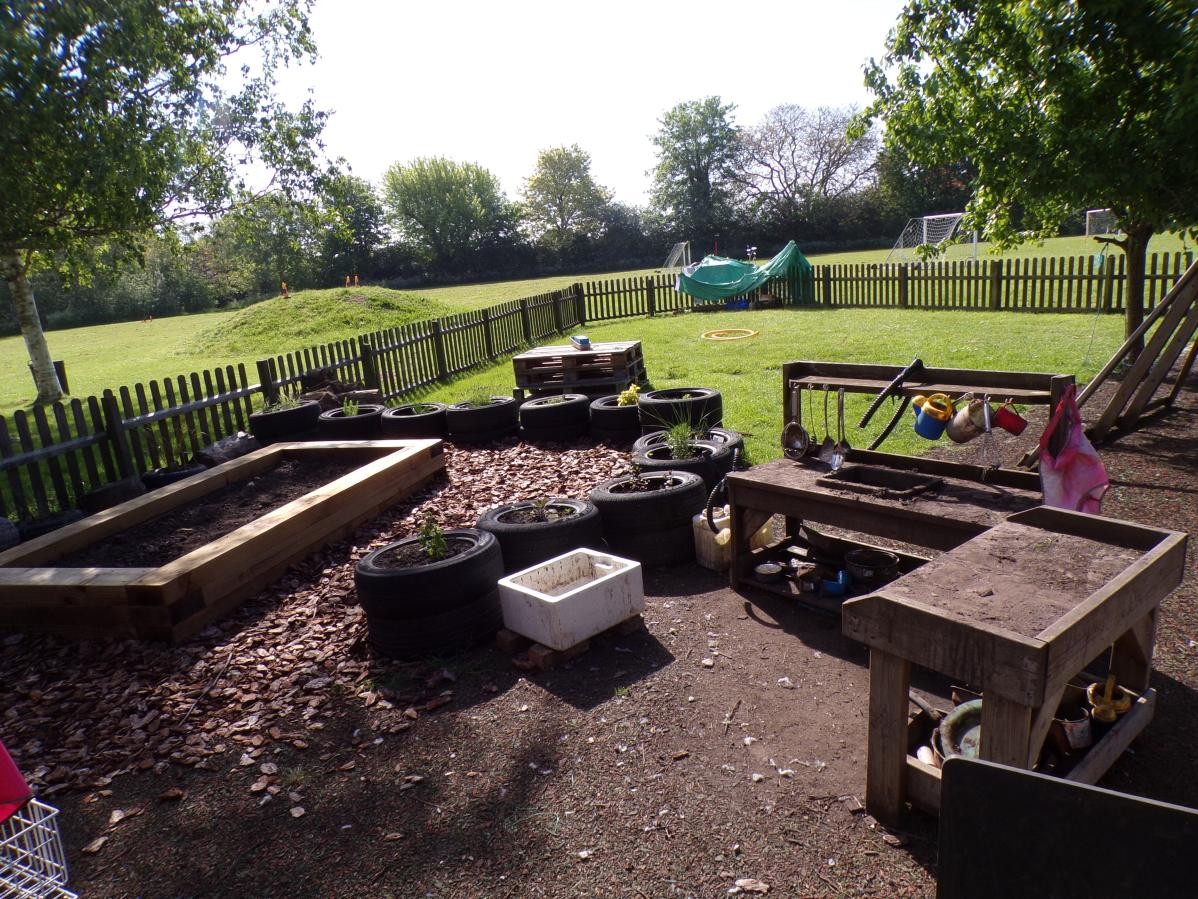 Our Early Years outdoor area. You can see our raised beds and sensory garden to the left of the photo. 