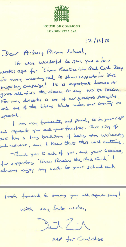 Letter to the children from our local MP.