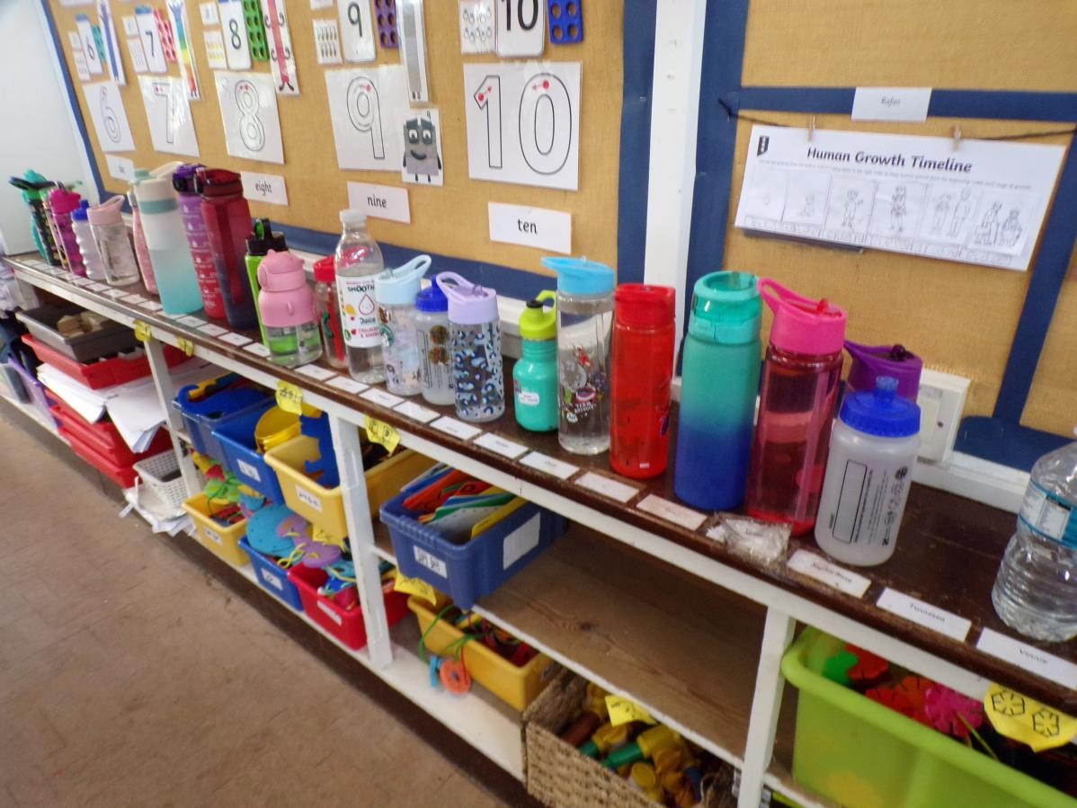 You will put your water bottle on the shelf by your name each day. 