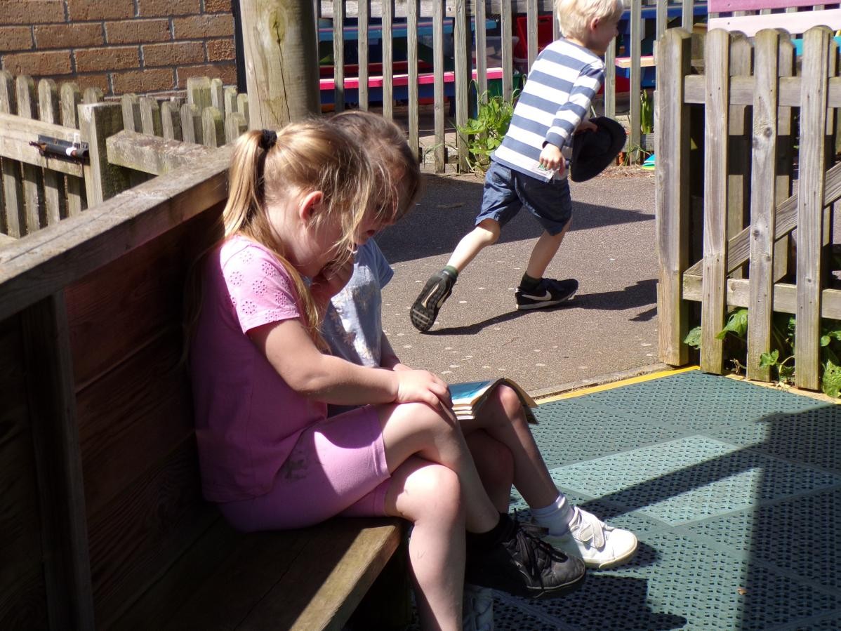 We always have books outside for children to enjoy. 