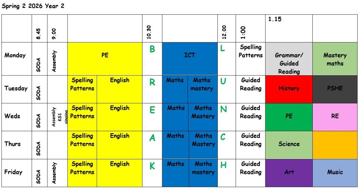 Year 2 Timetable 