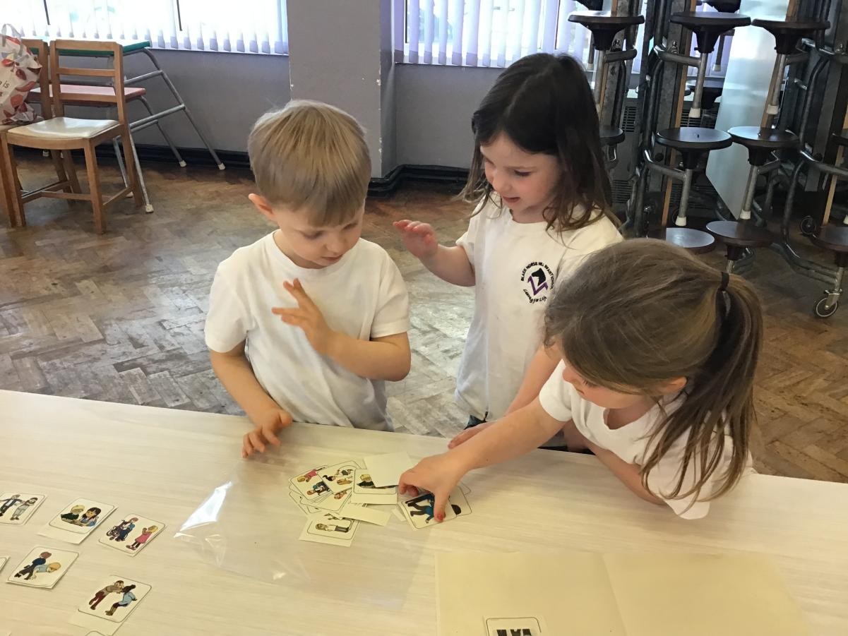 The children are looking at the pictures and deciding whether they show a good friend or not a good friend!