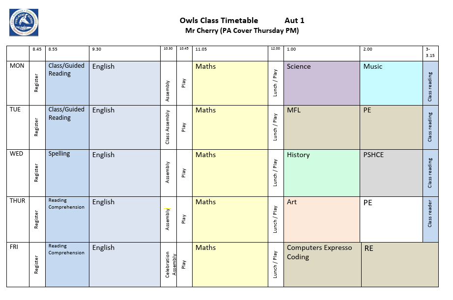 Autumn Term 1 Timetable