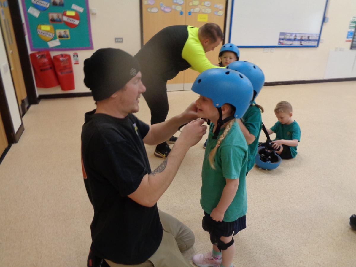 We wore our helmets to keep us safe.