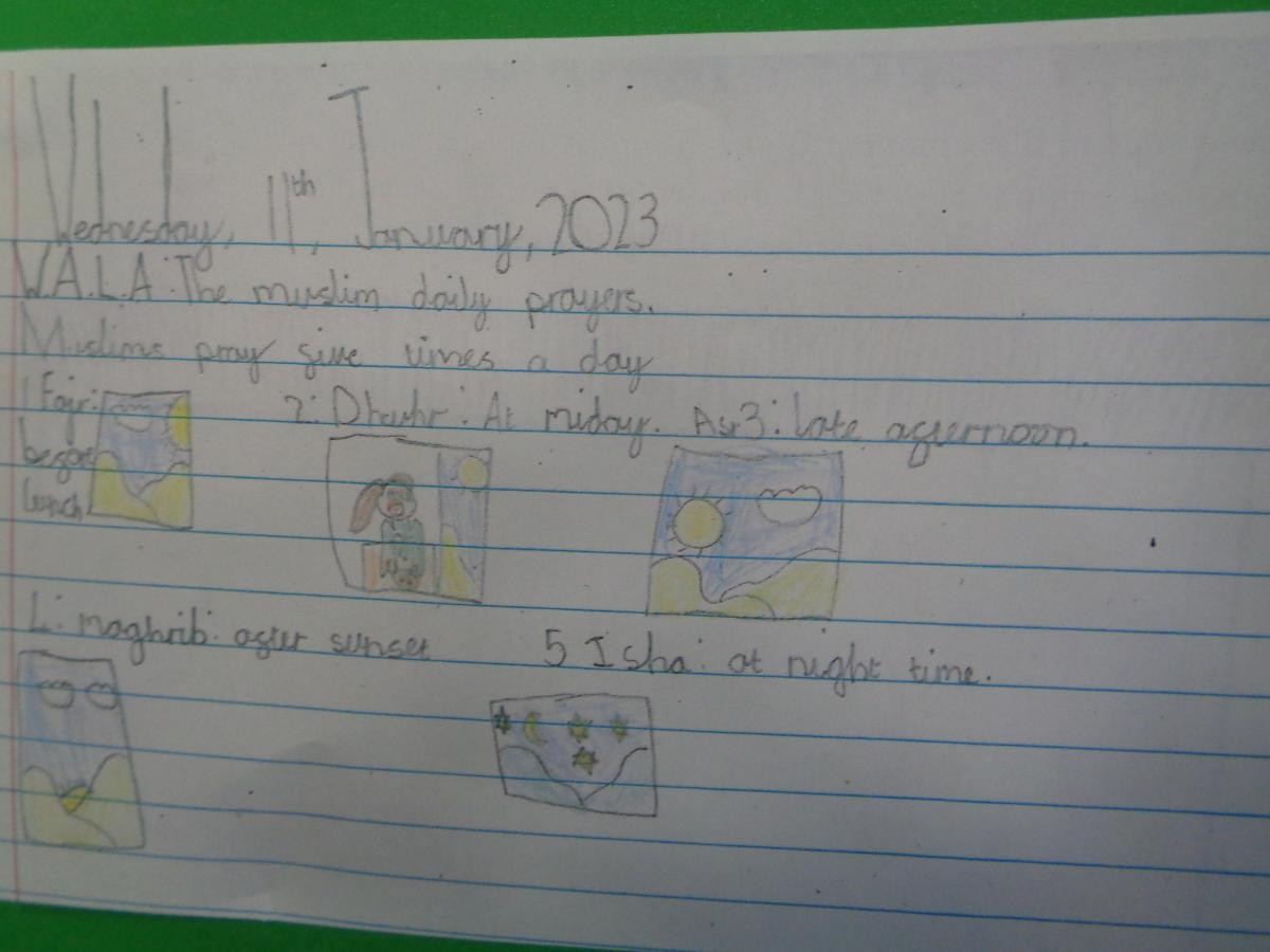 Loveny class have been learning about the Muslin religion and how they pray 5 times a day.