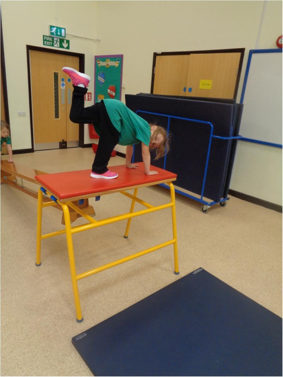We have been using the gymnastic equipment in P.E and continuing our work on balance.