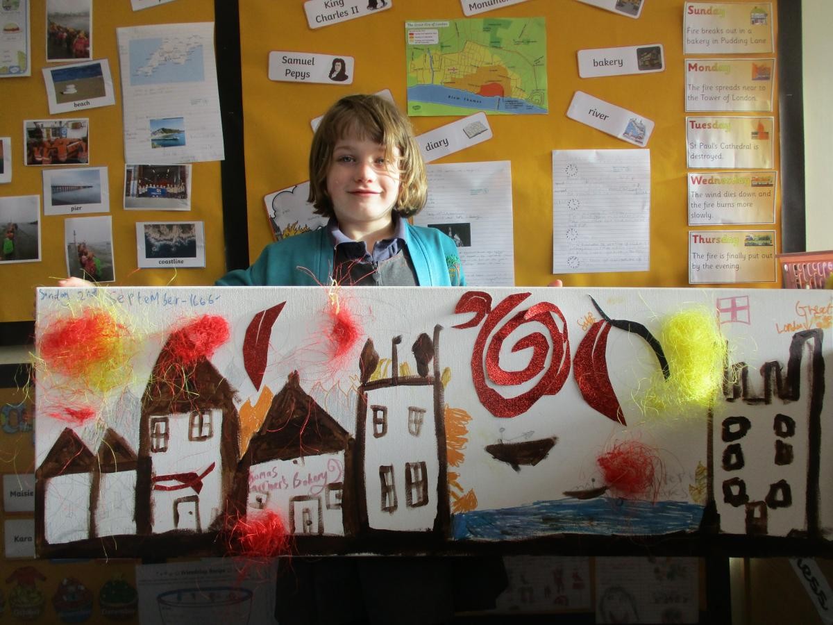 Anna painted an enormous canvas of the Great Fire of London.