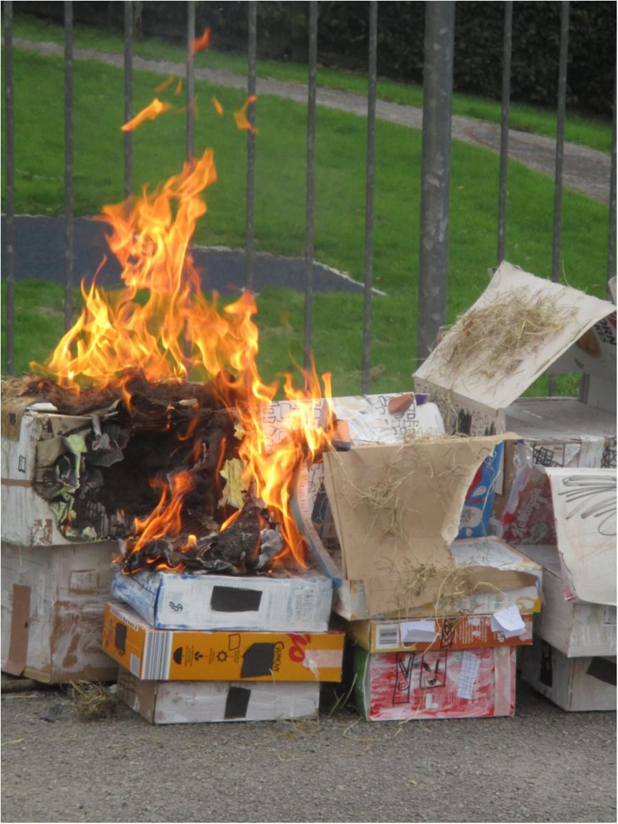 The fireman set a controlled fire.