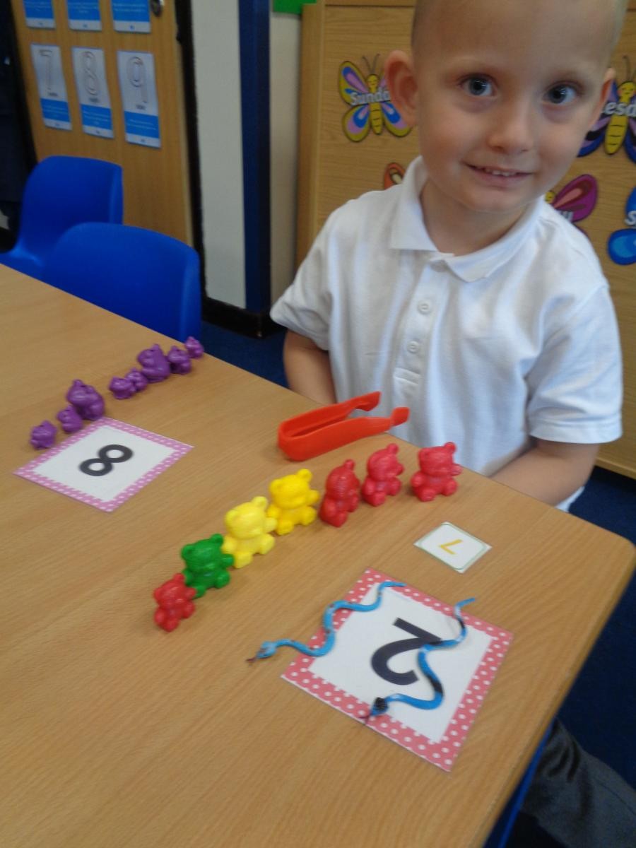 We counted out objects to match the numerals on the card.