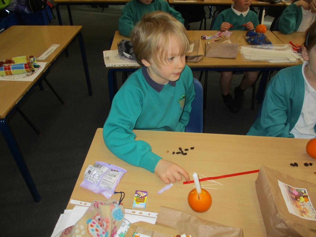 We made Christingles.  The ingredients were donated to us by St Neot Church. 