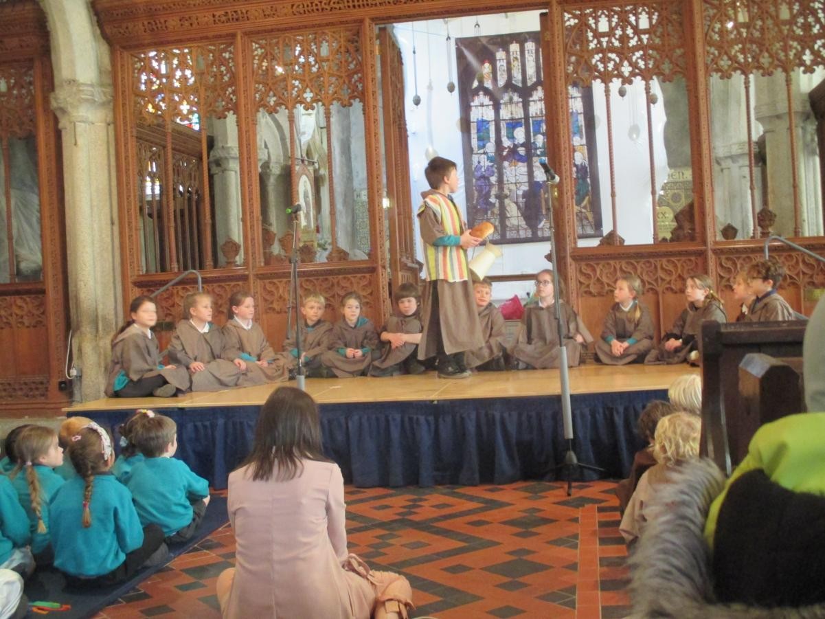 Treverbyn Class performing the Easter Story. They learnt about the importance of Good Friday to Christians in their RE lessons.