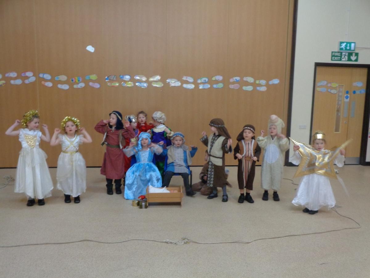 We performed the Nativity in the hall for the nursery children.