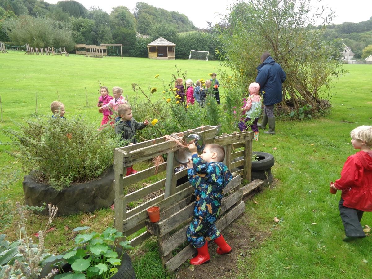 Exploring the school grounds was fun.