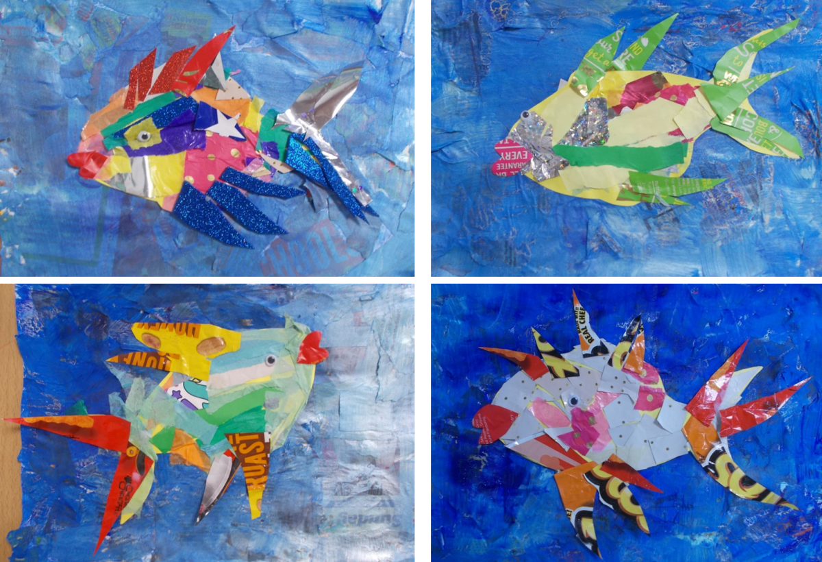 KS1 used recycled materials to make a collaged fish.