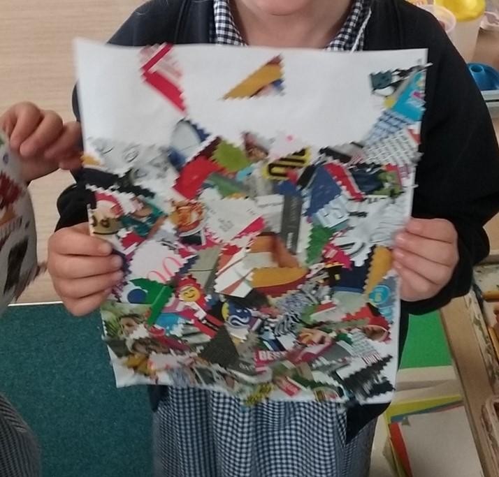 Reception children explored using reclaimed and recycled materials to create collages. 