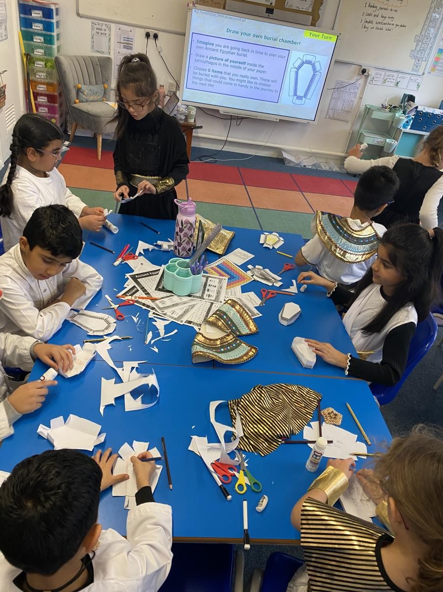 We made our own sarcophagus and thought about things needed for the afterlife