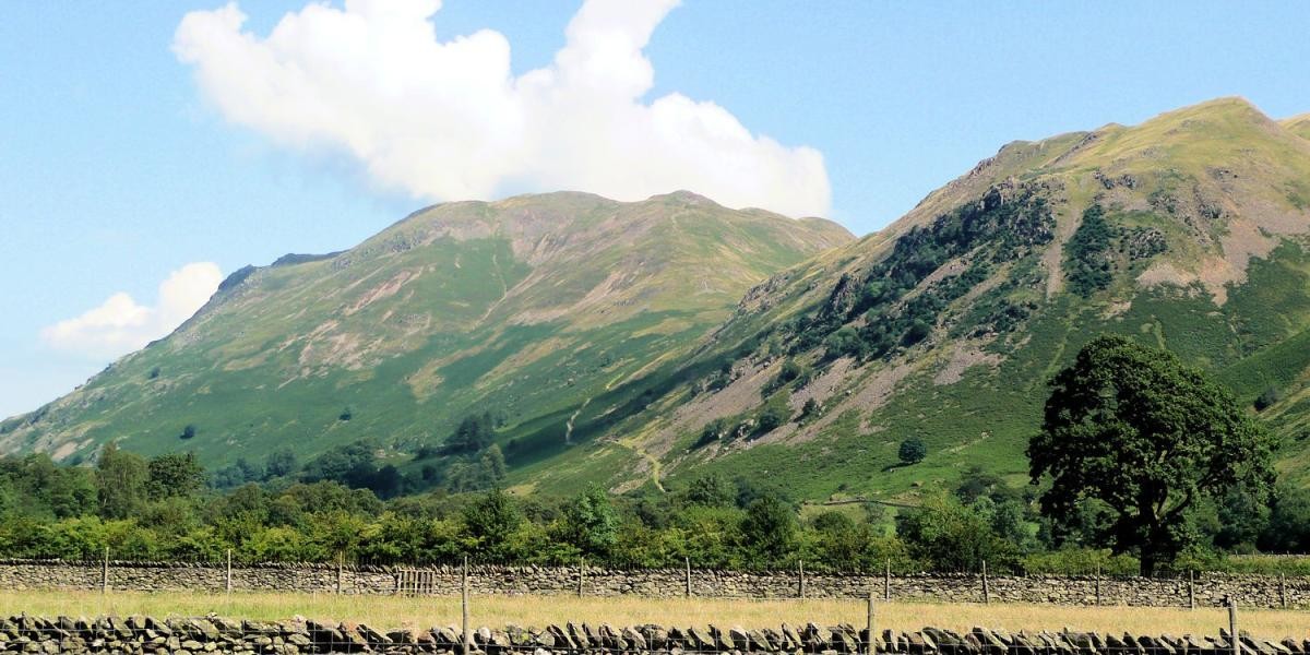 Hilly landscape in sunshine
