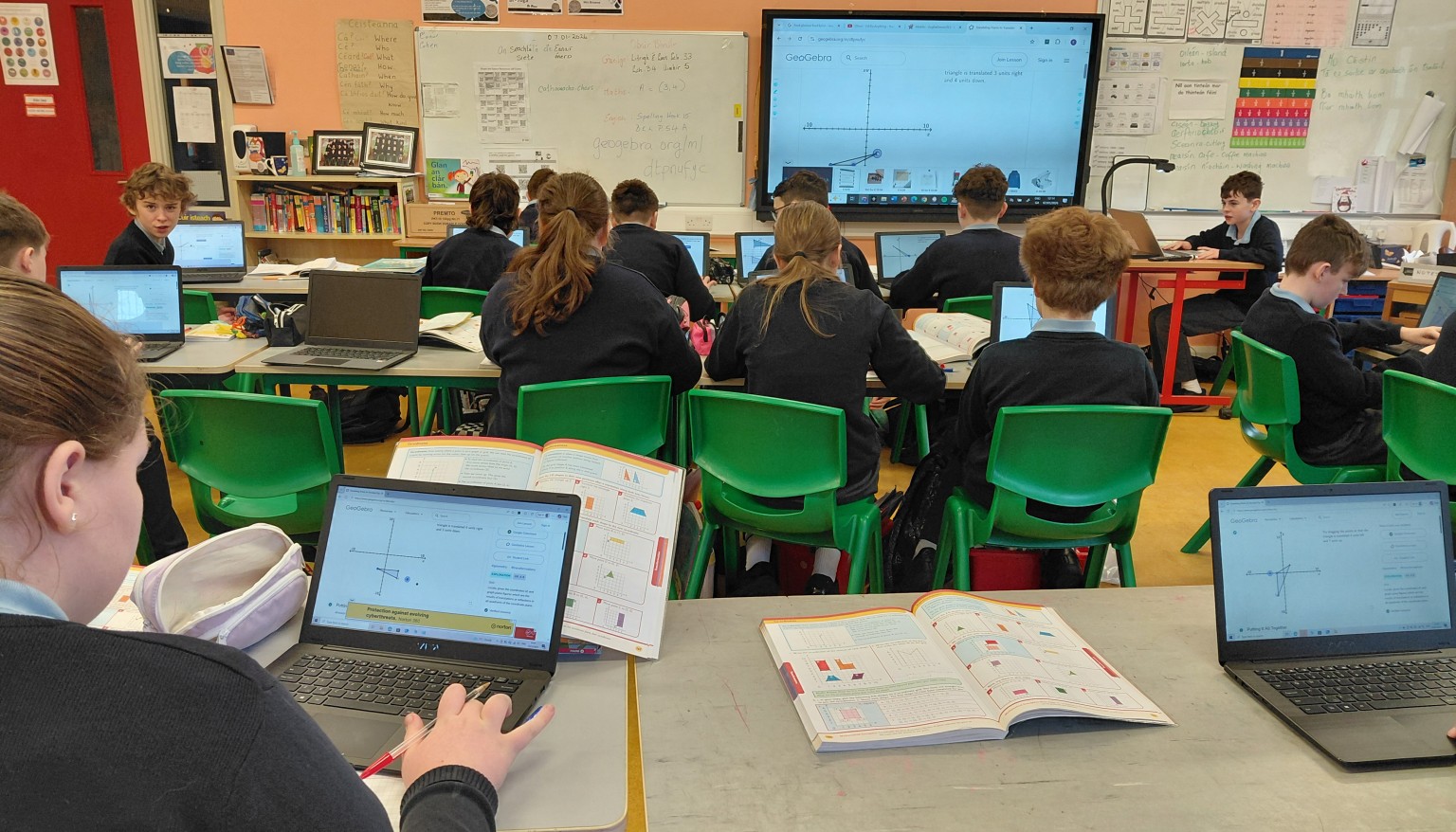 
5th and 6th class used the laptops to explore the 'Translations' element of the New Primary Maths Curriculum.
