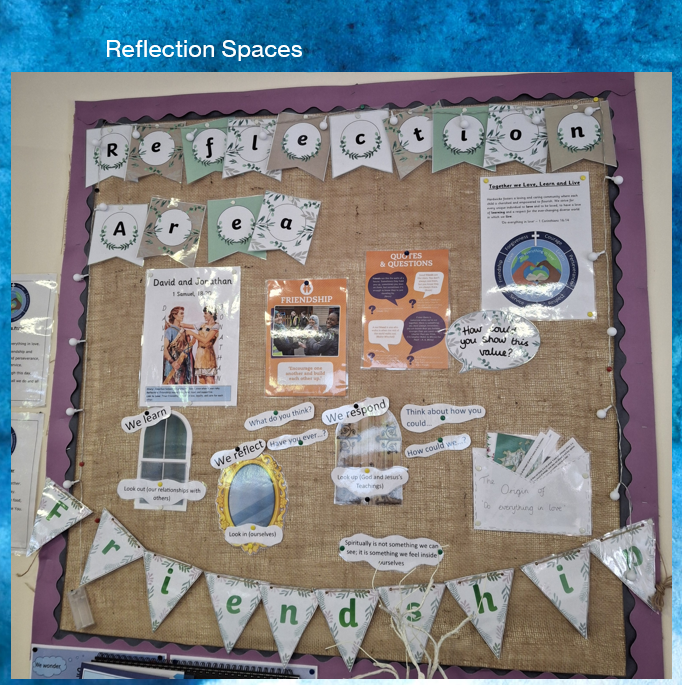 We all have reflection areas in our classrooms. We can use these areas when we need some time. We also use them to remind us of our focus value.