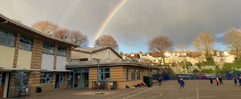 Double rainbow over the school