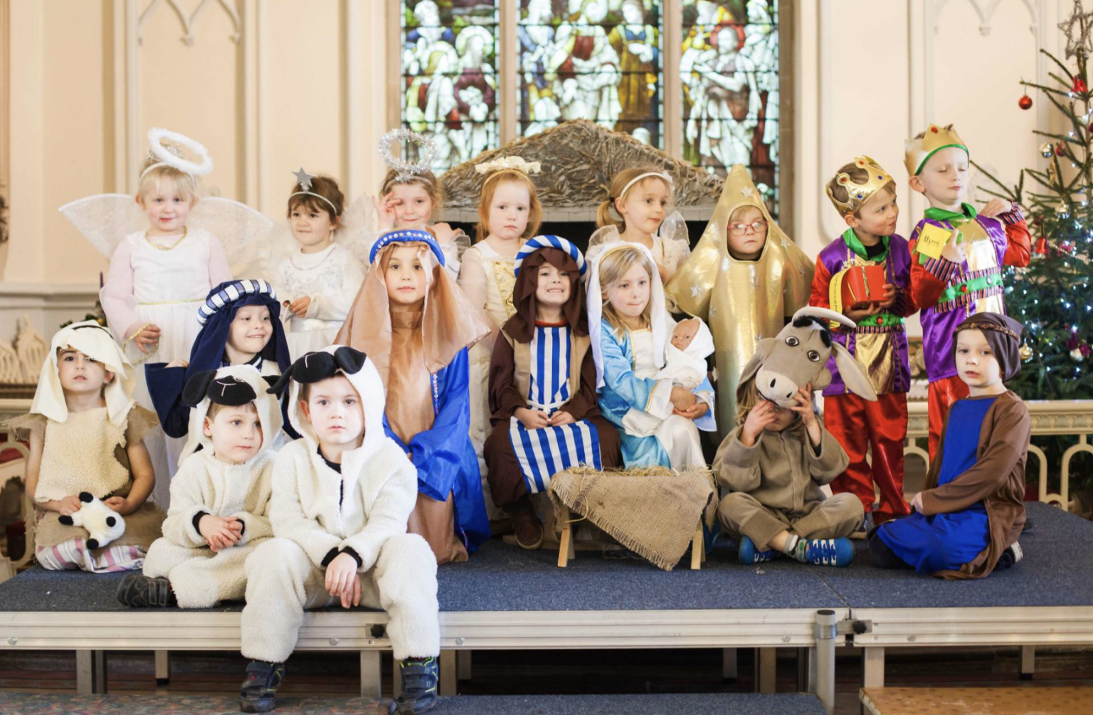 Pupils in costume for Nativity performance