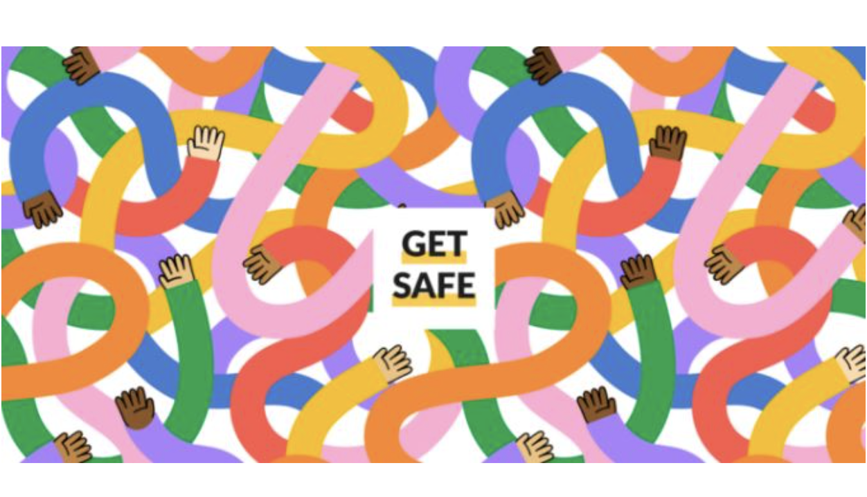 Multi coloured squiggles 'Get Safe'