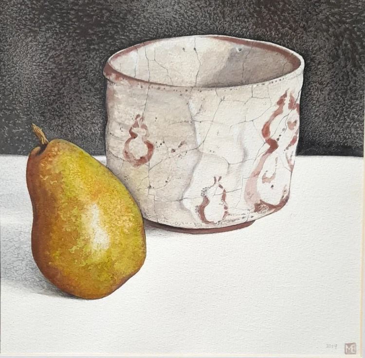 Tea Bowl and Pear 29 x 29cm Watercolour £210 Framed
