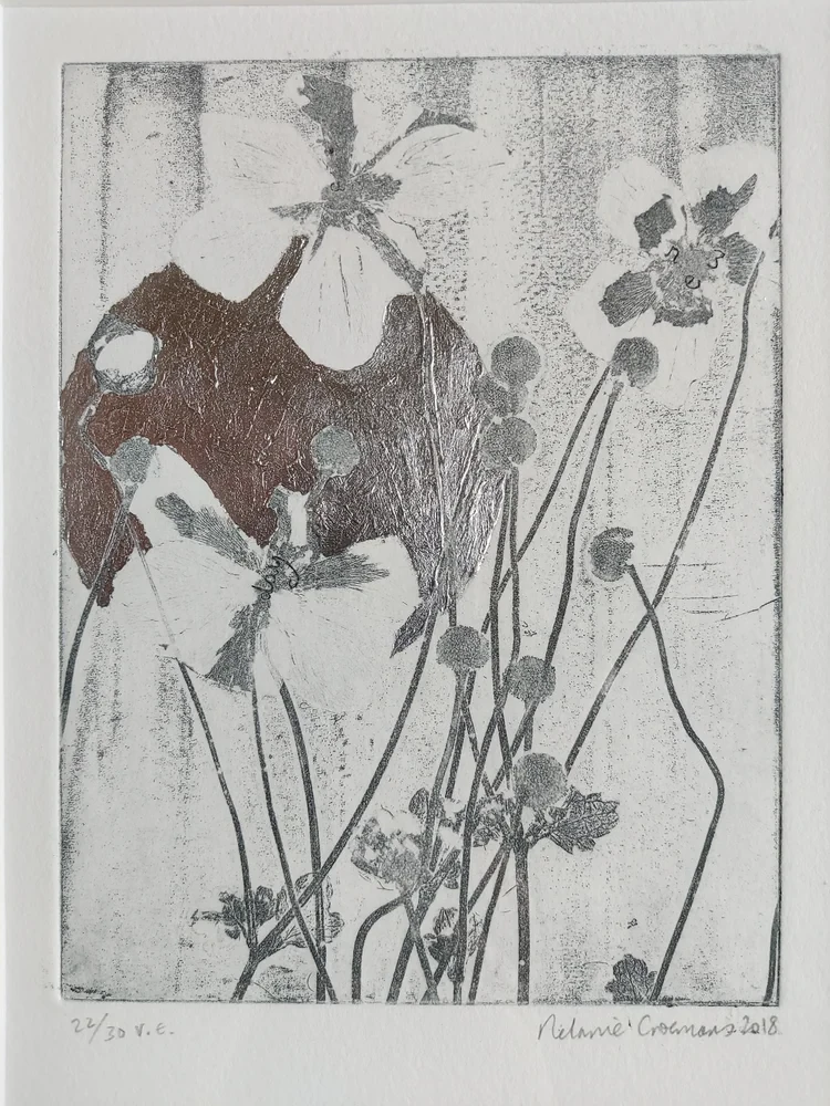 A New Day. Melanie Goemans. Etching with silver leaf, £195 Framed.